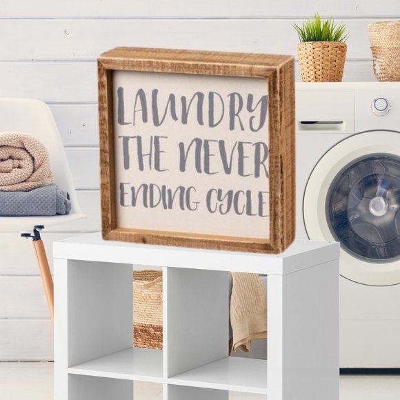 📌5/$15📌 Wooden Box Sign Laundry Cycle 6"x 6" - Picture 2 of 3